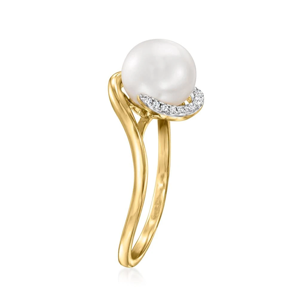 商品Ross-Simons|8-8.5mm Cultured Pearl Ring With Diamond Accents in 14kt Yellow Gold,价格¥3011,第3张图片详细描述