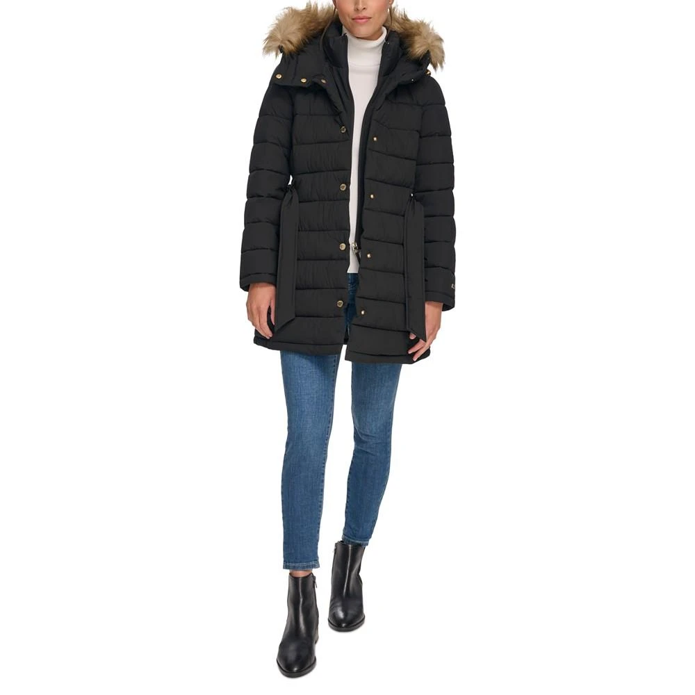 商品Tommy Hilfiger|Women's Belted Faux-Fur-Trim Hooded Puffer Coat, Created for Macy's,价格¥707,第1张图片