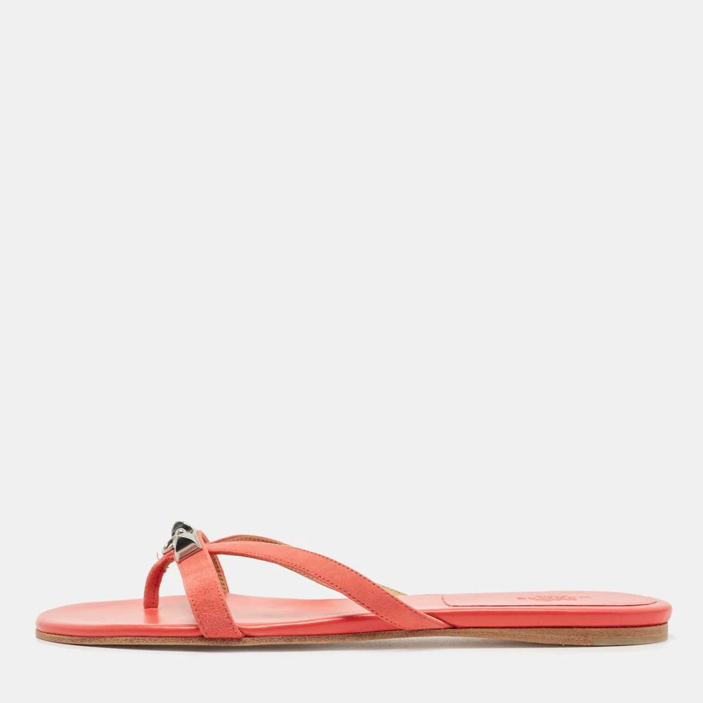商品[二手商品] Hermes|Hermes Pink Suede Corfu Thong Flat Slides Size 41,价格¥2189,第1张图片
