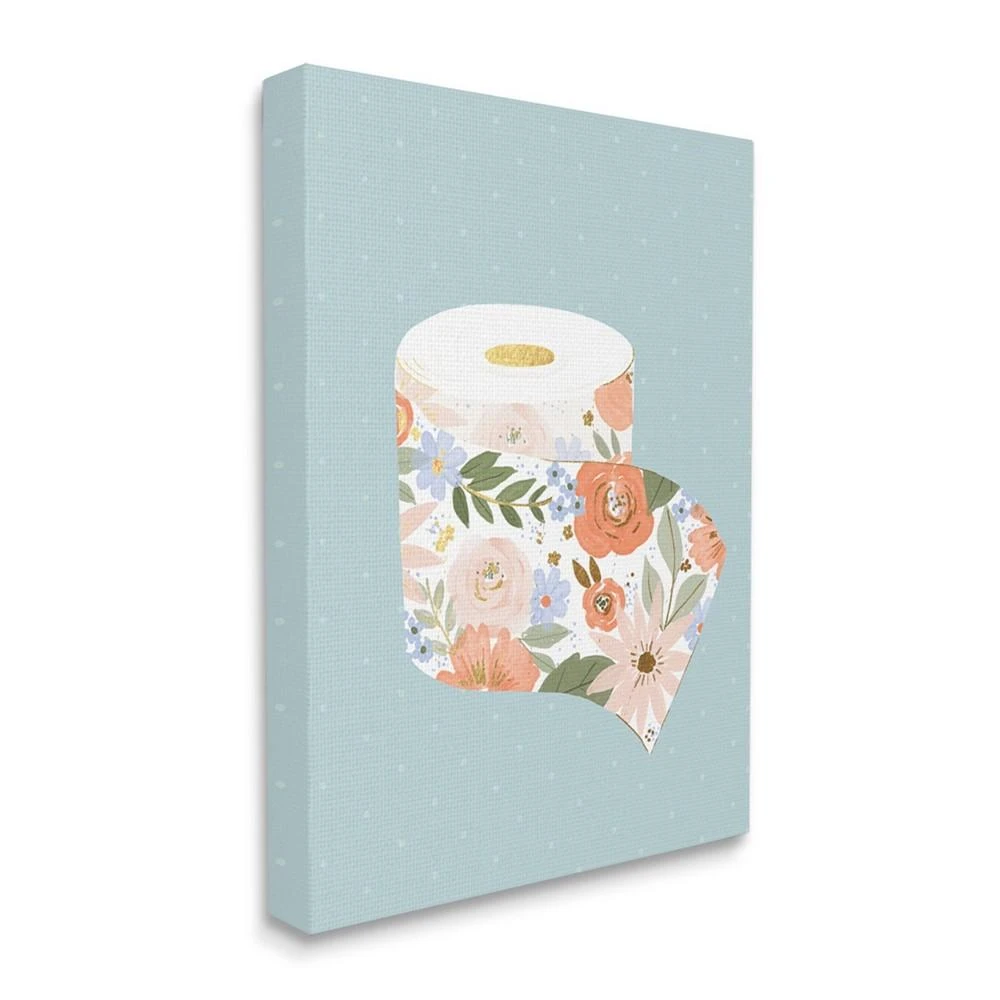 商品Stupell Industries|Spring Floral Print Toilet Paper Over Blue Art, 24" x 30",价格¥600,第1张图片