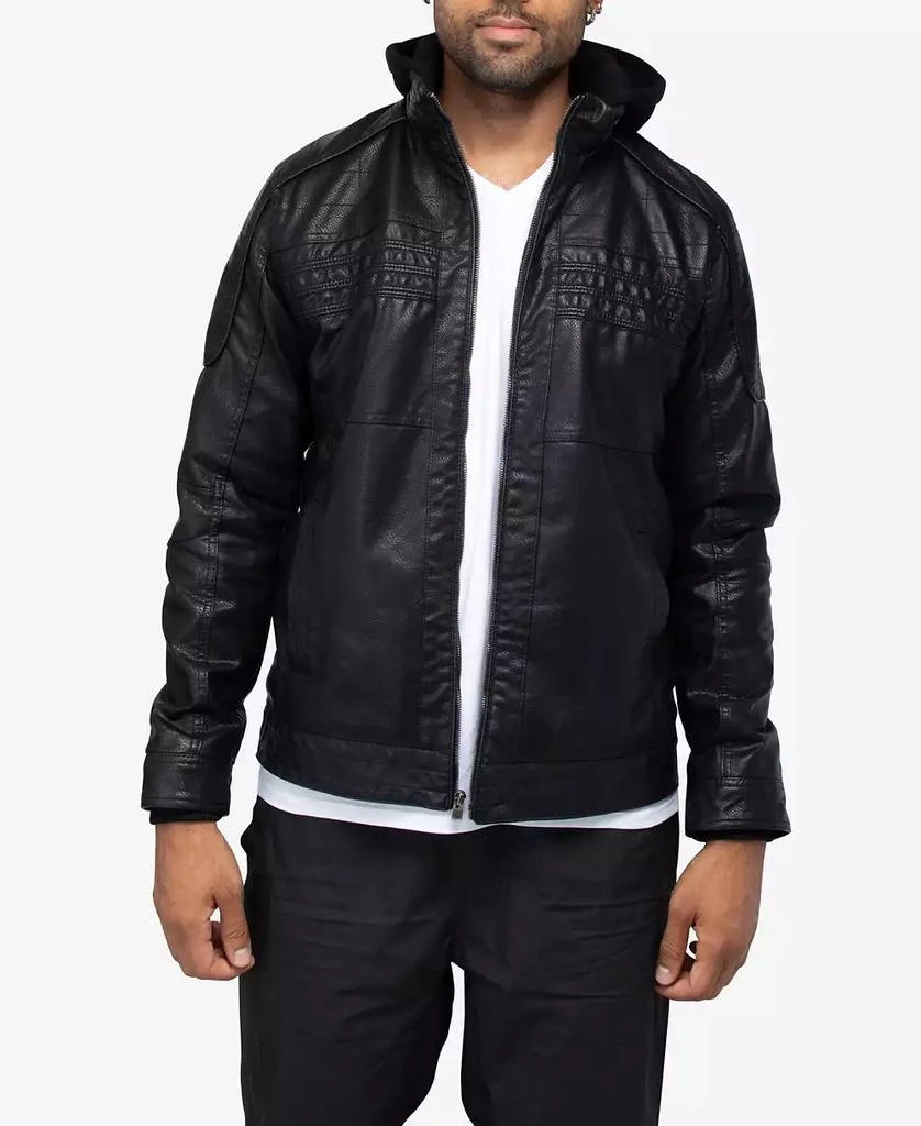 Men's Grainy Polyurethane Leather Hooded Jacket with Faux Shearling Lining 商品