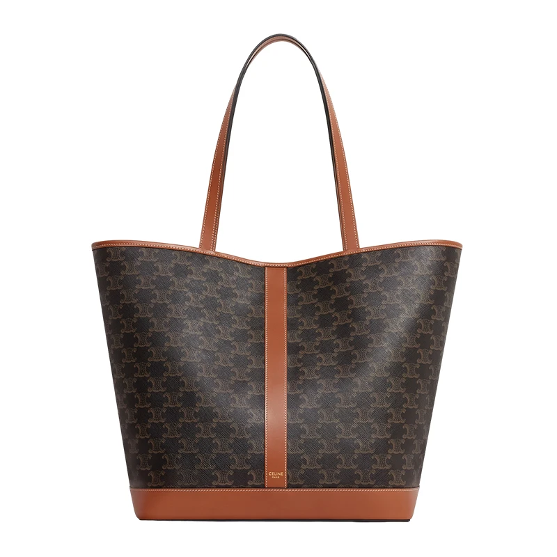 商品Celine|赛琳 23新款 CABAS女士中号黄褐色标志印花帆布配皮手提单肩包 115072CAS.04LU,价格¥13090,第1张图片