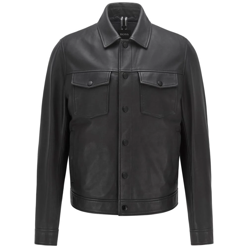 商品Hugo Boss|BOSS Men's Trucker-Style Leather Jacket,价格¥4300,第3张图片详细描述