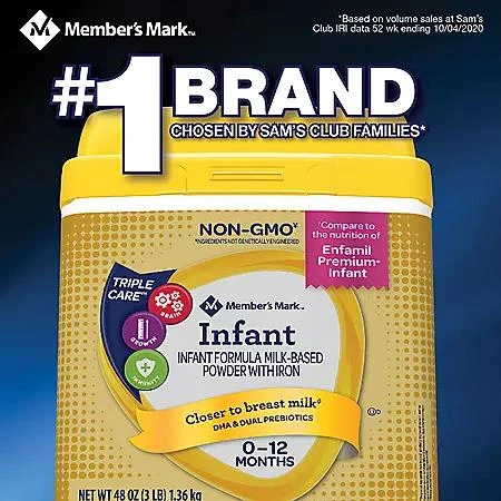 商品Member's Mark|Member's Mark Premium Non-GMO 婴儿一段奶粉 (48 oz.),价格¥187,第2张图片详细描述