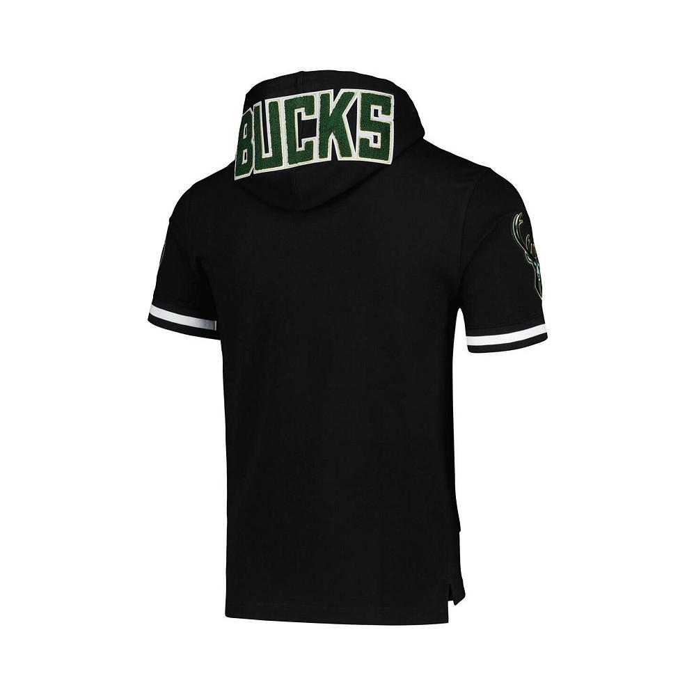 Men's Giannis Antetokounmpo Black Milwaukee Bucks Name and Number Short Sleeve Pullover Hoodie商品第4张图片规格展示