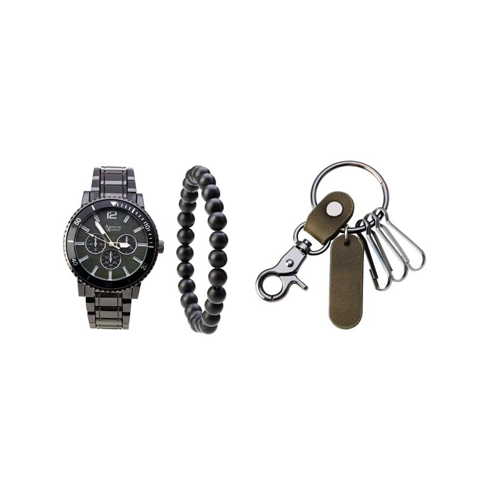 Men's Quartz Movement Gunmetal Bracelet Analog Watch, 46mm and Keychain with Bracelet and Zippered Travel Pouch商品第1张图片规格展示