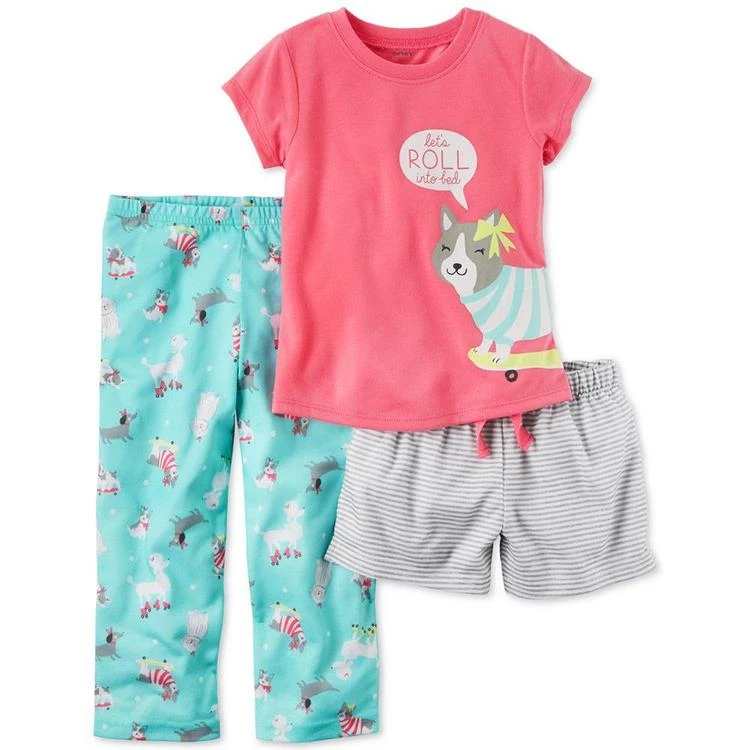 商品Carter's|3-Pc. Let's Roll Skateboarding Dog Pajama Set, Toddler Girls (2T-5T),价格¥101,第1张图片