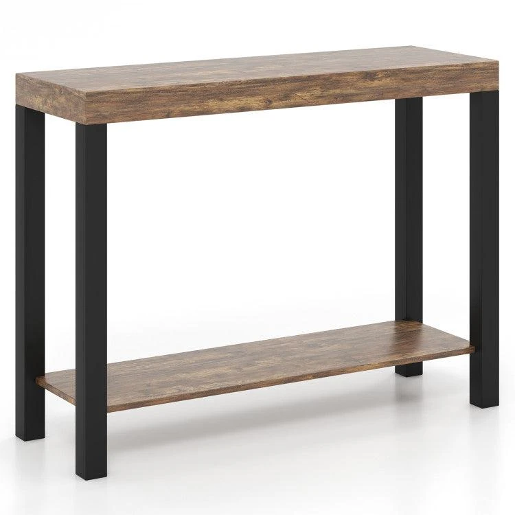 商品Hivvago|2-Tier Home Bar Table with Open Shelves and Storage for Home Kitchen Living Room Pub-Rustic Brown,价格¥1972,第1张图片