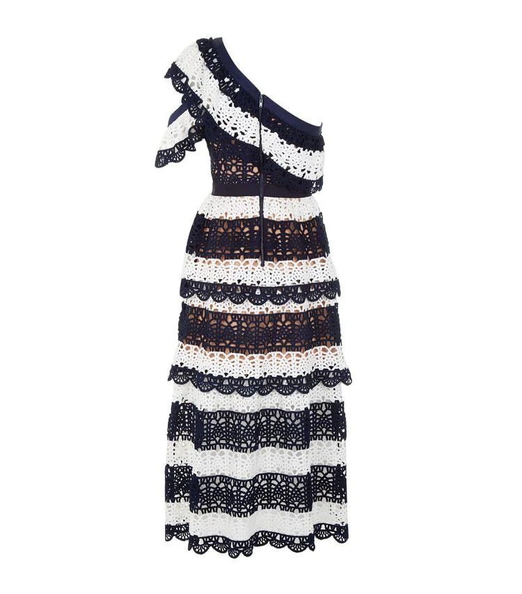 商品Self Portrait|One Shoulder Striped Crochet Dress,价格¥3678,第2张图片详细描述
