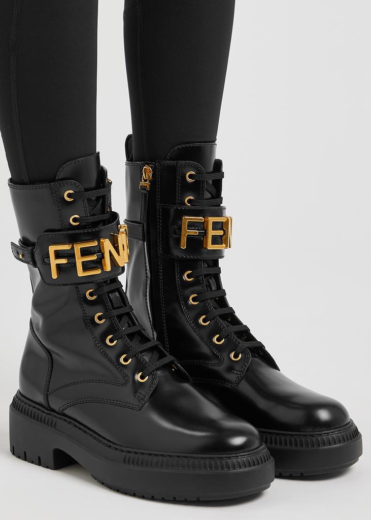 Fendigraphy logo leather combat boots商品第5张图片规格展示