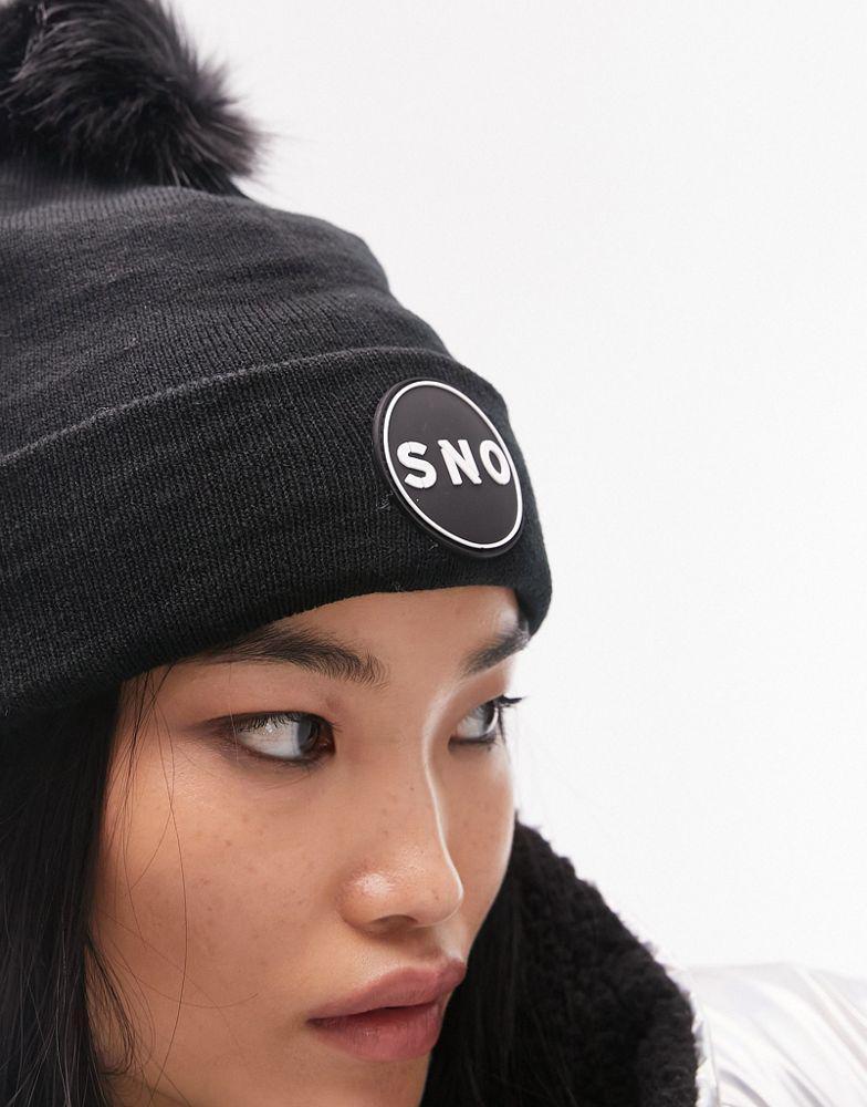 商品Topshop|Topshop Sno Ski fur pom beanie in black,价格¥141,第5张图片详细描述