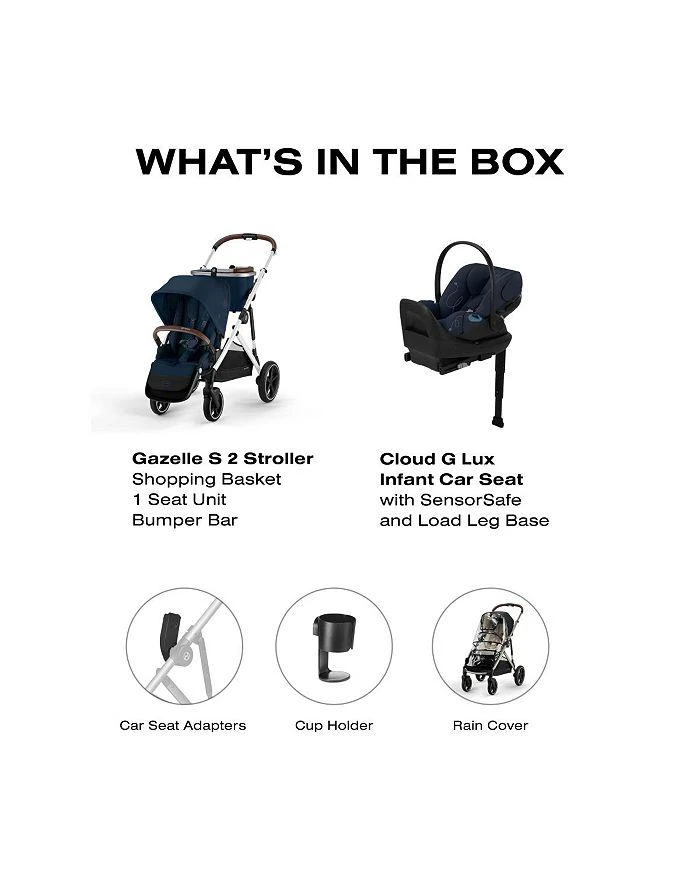 商品Cybex|Gazelle S Single to Double Travel System Stroller + Cloud G Lux Infant Car Seat with SensorSafe,价格¥10956,第3张图片详细描述