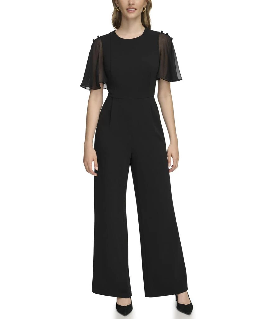 商品Calvin Klein|Scuba Crepe Jumpsuit with Flutter Chiffon Sleeve,价格¥314,第1张图片