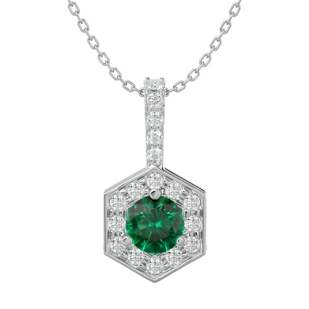 商品SSELECTS|1/2 Carat Round Shape Emerald Necklaces With Hexagon Diamond Halo In 14 Karat White Gold, 18 Inch Chain, (j-k, I1-i2),价格¥1250,第1张图片