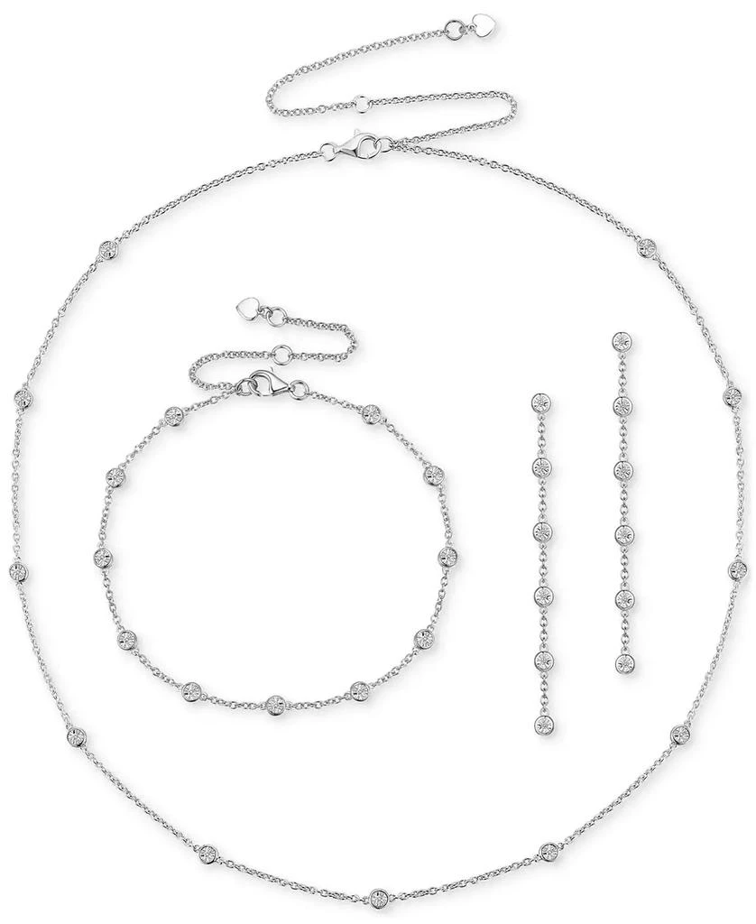 商品Macy's|3-Pc. Set Diamond Station Collar Necklace, Bracelet & Linear Drop Earrings (1/5 ct. t.w.) in Sterling Silver,价格¥741,第1张图片