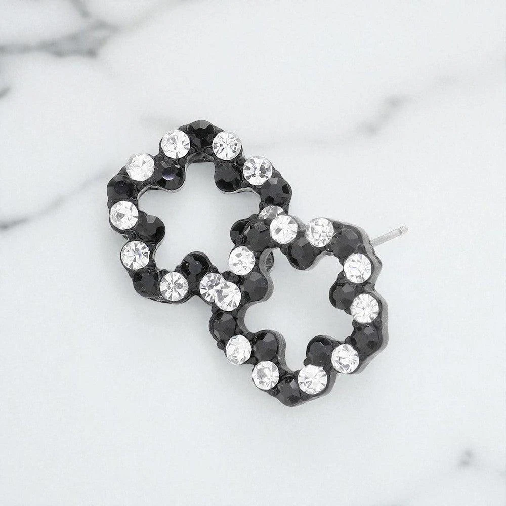 商品FASHNZFAB|Crystal Flower Stud Earrings - Black, Clear, Jet Black,价格¥172,第1张图片详细描述