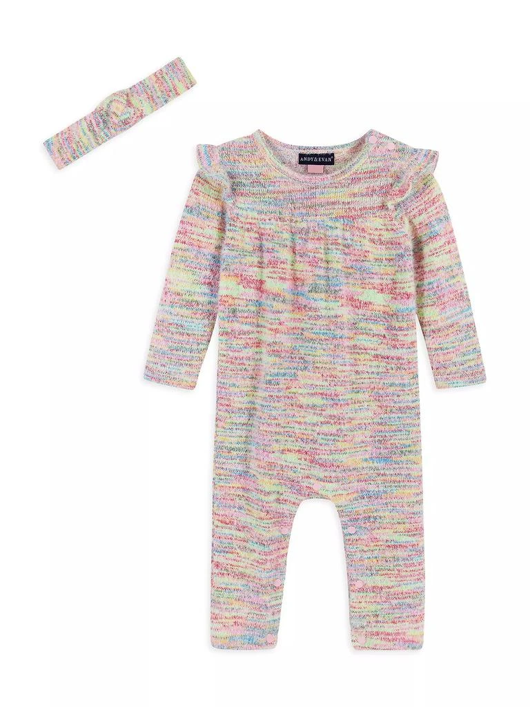 商品Andy & Evan|Baby Girl's Multicolor Knit Coverall & Headband Set,价格¥216,第1张图片