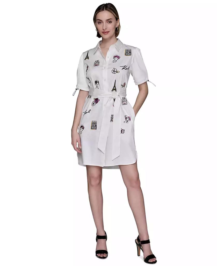 Karl Lagerfeld Paris Women's Embroidered Cotton Shirtdress