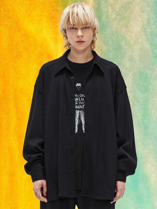 商品ADD|Cutout Knit Shirt Jacket Black,价格¥880,第1张图片