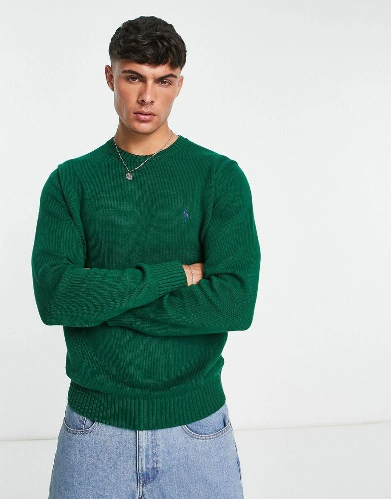 商品Ralph Lauren|Polo Ralph Lauren icon logo heavyweight cotton knit jumper in dark green,价格¥1029,第1张图片