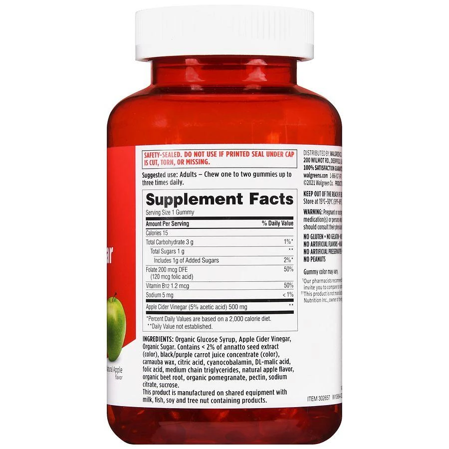 商品Walgreens|Apple Cider Vinegar Gummies (60 days) Natural Apple,价格¥97,第4张图片详细描述