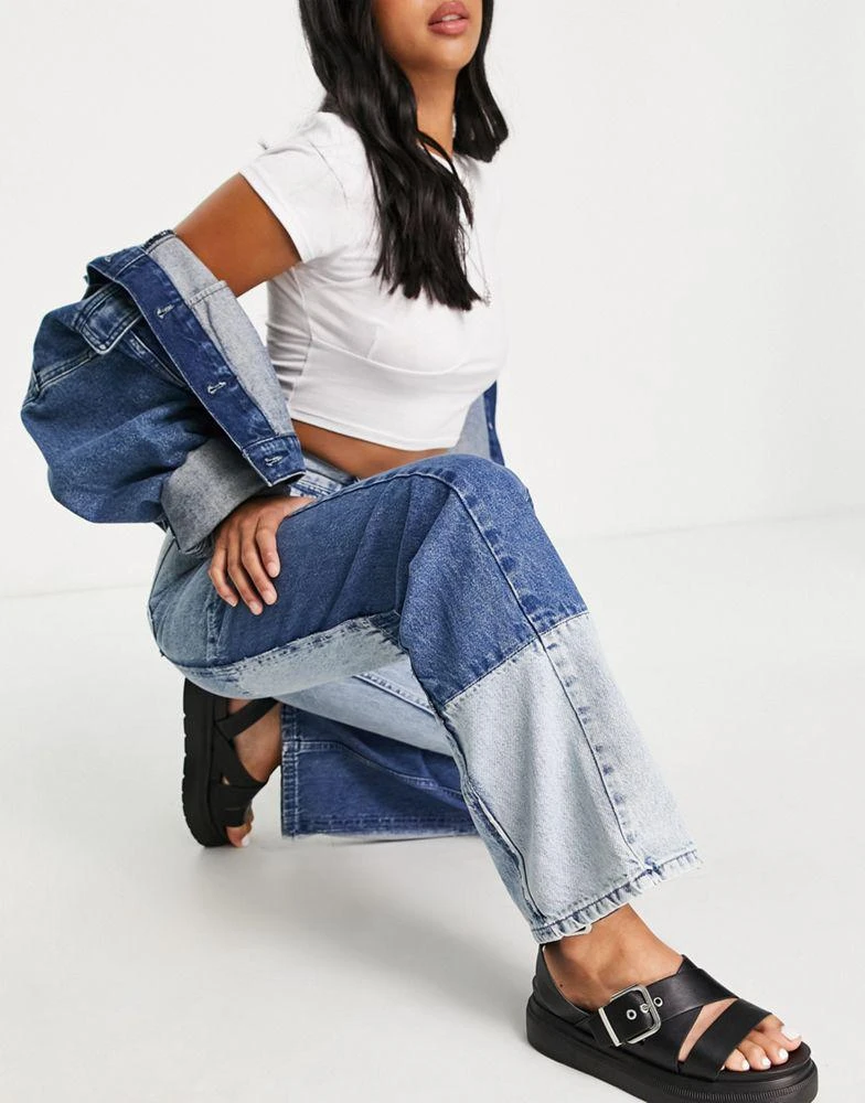 商品Topshop|Topshop Petite patchwork 90s straight jeans in black,价格¥375,第3张图片详细描述