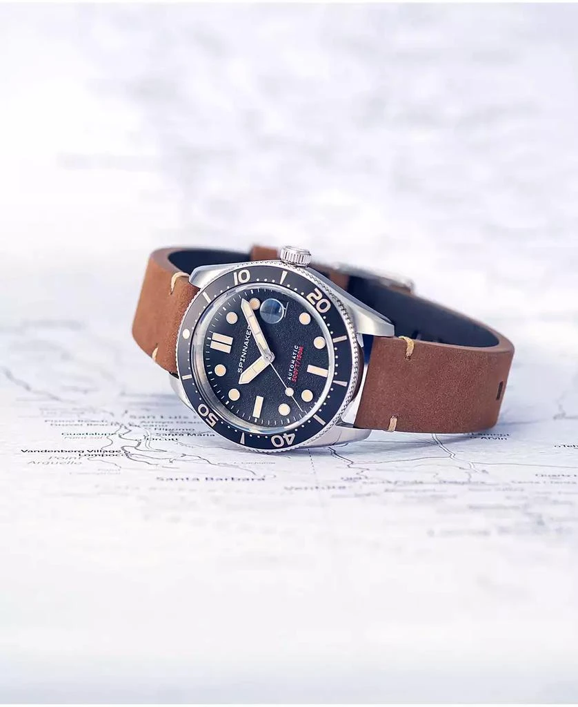 商品Spinnaker|Men's Croft Mid-Size Automatic Anchor Black with Brown Genuine Leather Strap Watch,价格¥1765,第4张图片详细描述