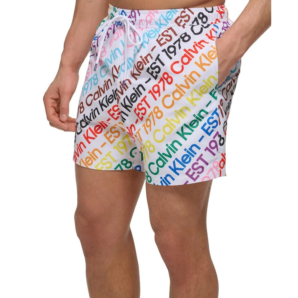 商品Calvin Klein|Men's 5" Rainbow Logo-Print Swim Shorts,价格¥70,第3张图片详细描述