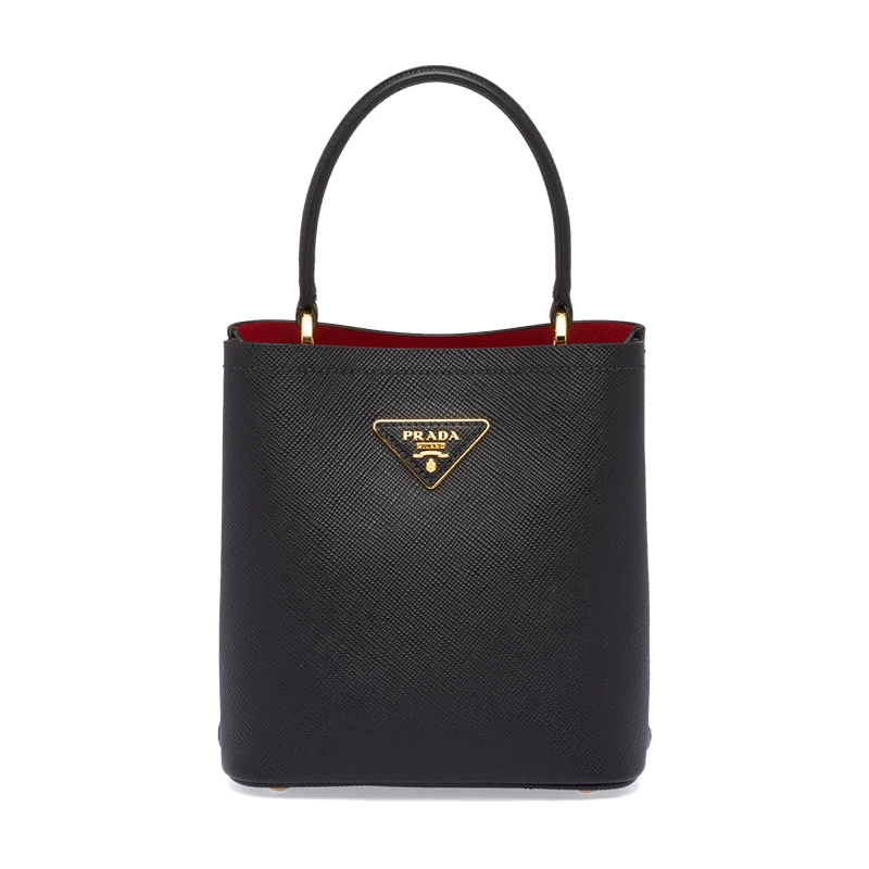 商品Prada|PRADA/普拉达 22新款 Panier系列 女士小号黑色saffiano皮革金色徽标磁扣拆卸肩带皮革手柄单肩手提斜挎包,价格¥23565,第1张图片