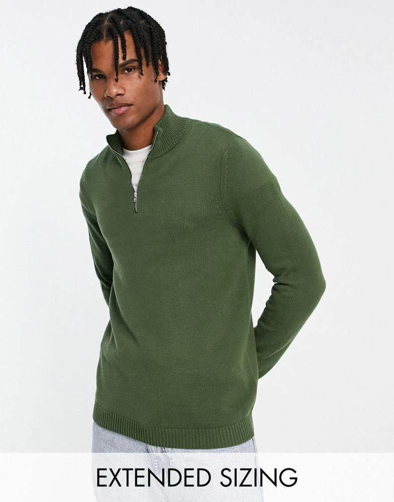 商品ASOS|ASOS DESIGN midweight half zip cotton jumper in khaki,价格¥170,第1张图片