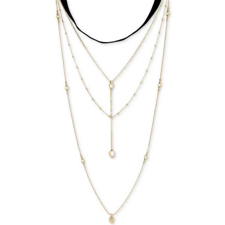 商品Lucky Brand|Gold-Tone Crystal Multi-Chain & Black Velvet Choker Necklace,价格¥277,第1张图片