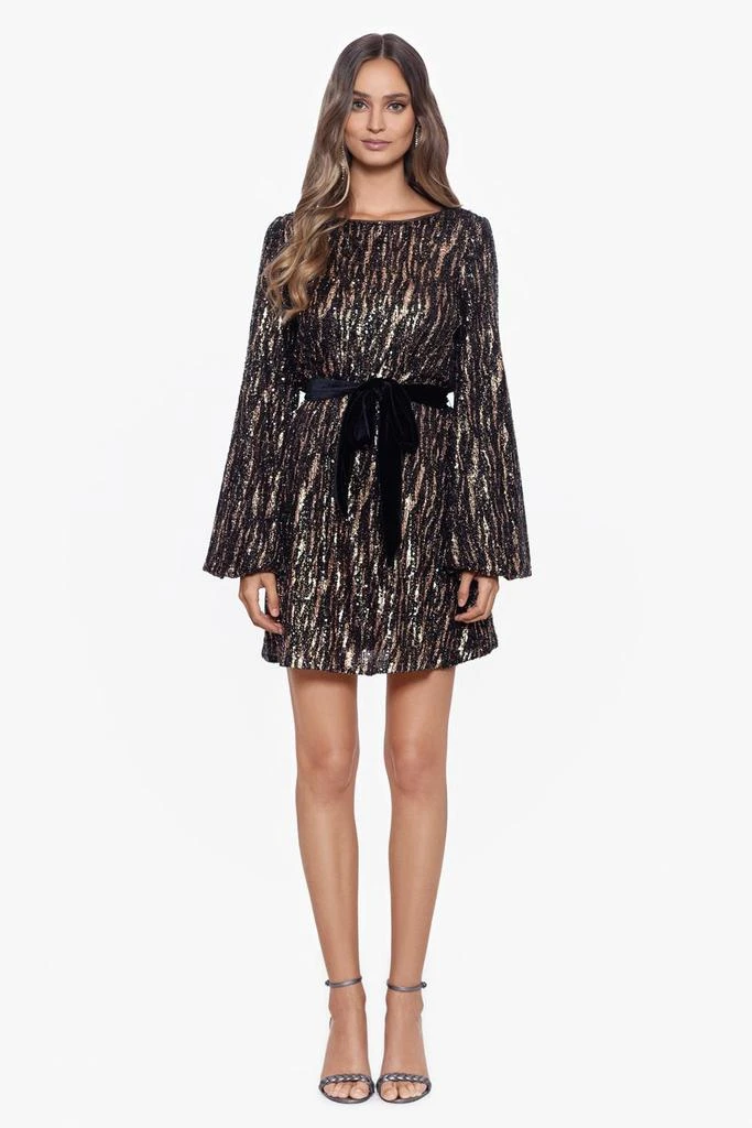 商品Betsy & Adam|Velvet Tie Short Long Sleeve Sequin Dress,价格¥2119,第1张图片