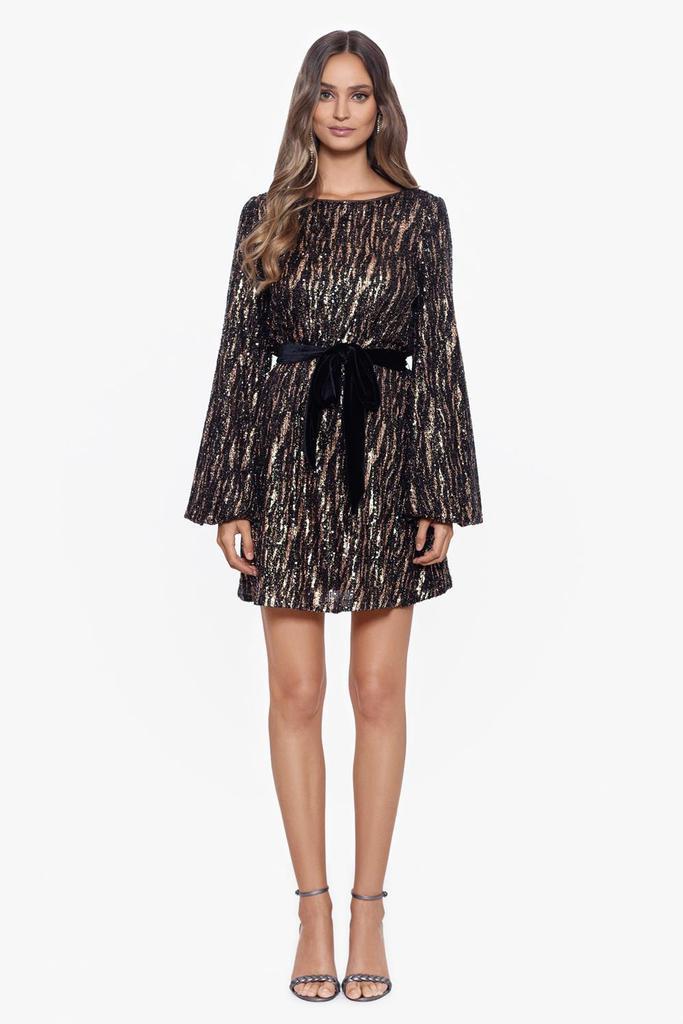 商品Betsy & Adam|Velvet Tie Short Long Sleeve Sequin Dress,价格¥1978,第1张图片