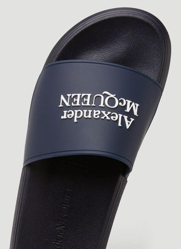 商品Alexander McQueen|Logo Embossed Slides in Blue,价格¥831,第7张图片详细描述