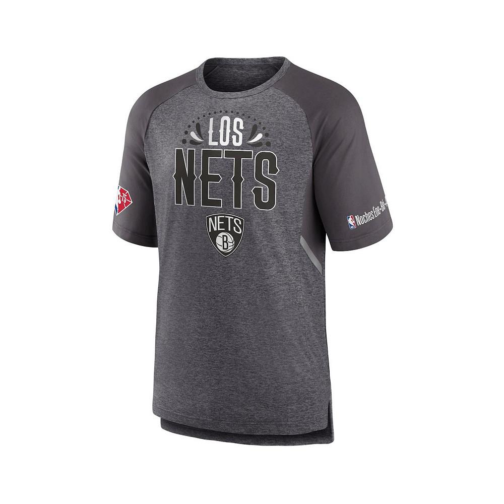 Men's Branded Heathered Gray Brooklyn Nets 2022 Noches Ene-Be-A Core Shooting Raglan T-shirt商品第3张图片规格展示