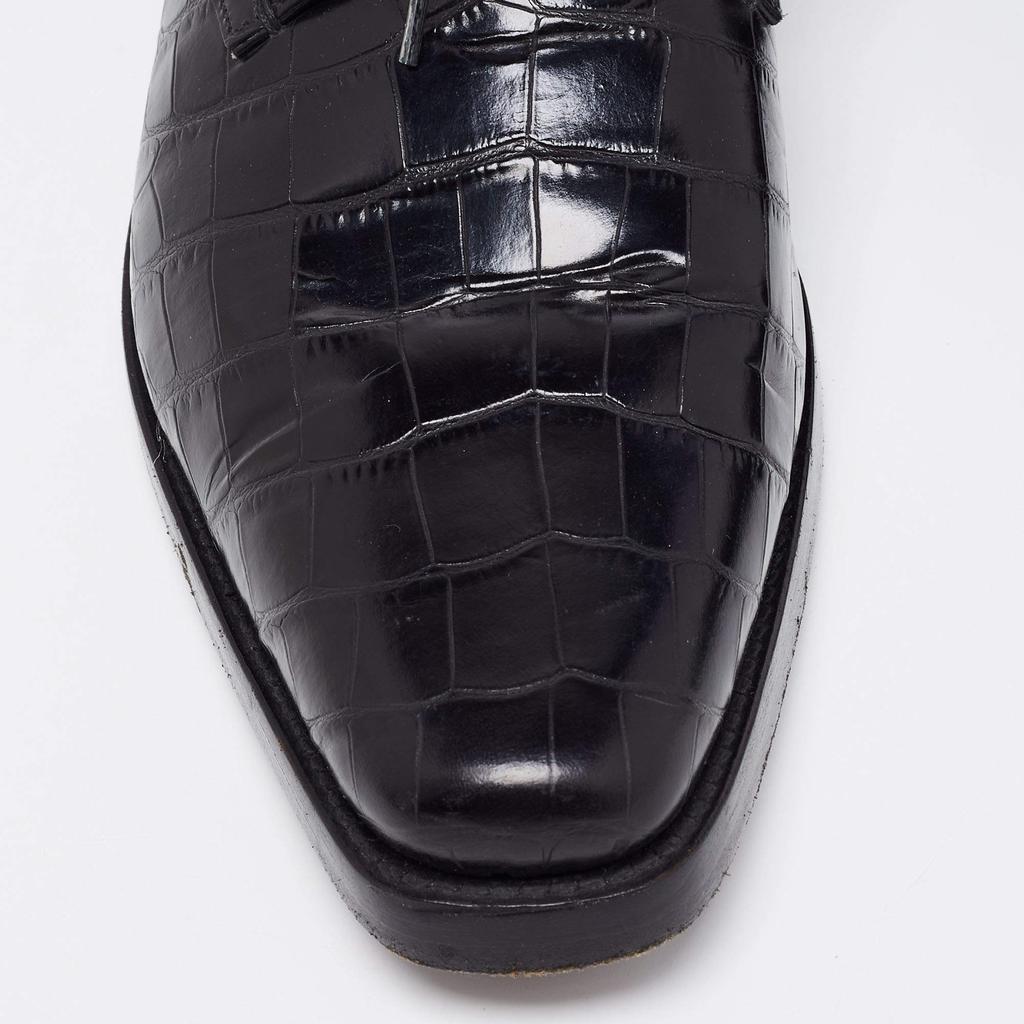 Prada Black Croc Embossed Leather Derby Size 40.5商品第7张图片规格展示