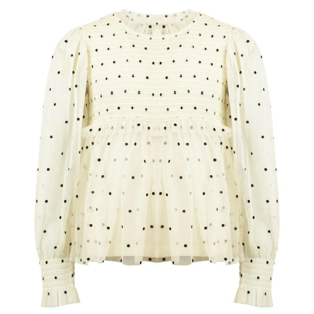 商品Mayoral|Tulle Polka Dot Cream Blouse,价格¥103,第1张图片