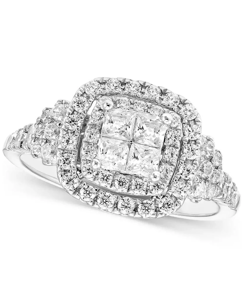 商品Macy's|Diamond Princess & Round Quad Cluster Double Halo Ring (1 ct. t.w.) in 10k White Gold,价格¥14063,第1张图片