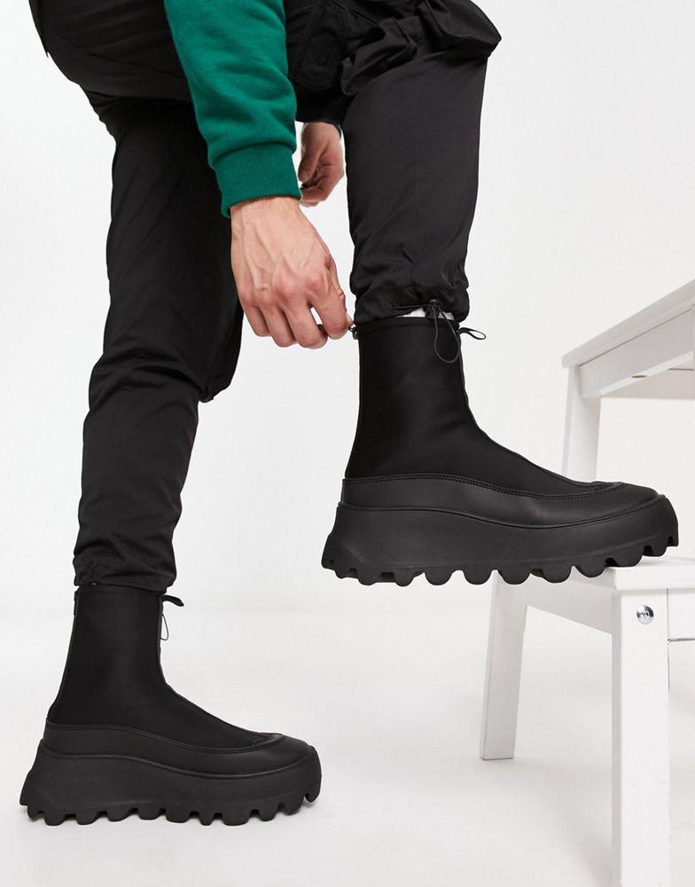 ASOS DESIGN chunky zip up sock boots in black neoprene商品第4张图片规格展示