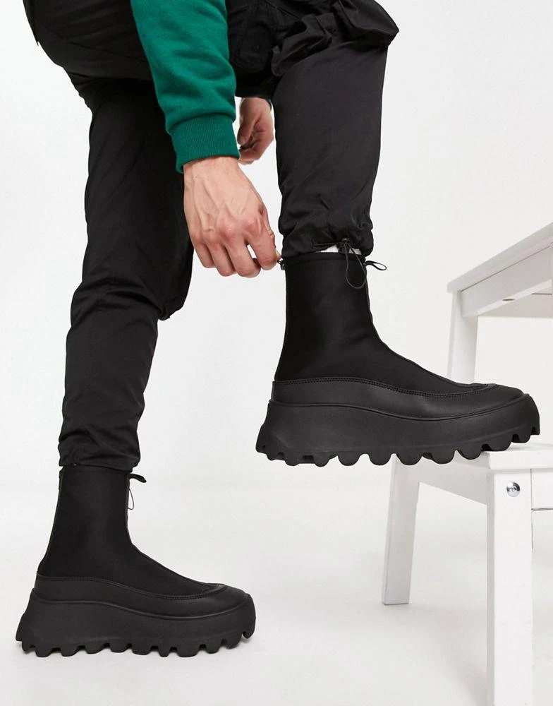 商品ASOS|ASOS DESIGN chunky zip up sock boots in black neoprene,价格¥577,第4张图片详细描述