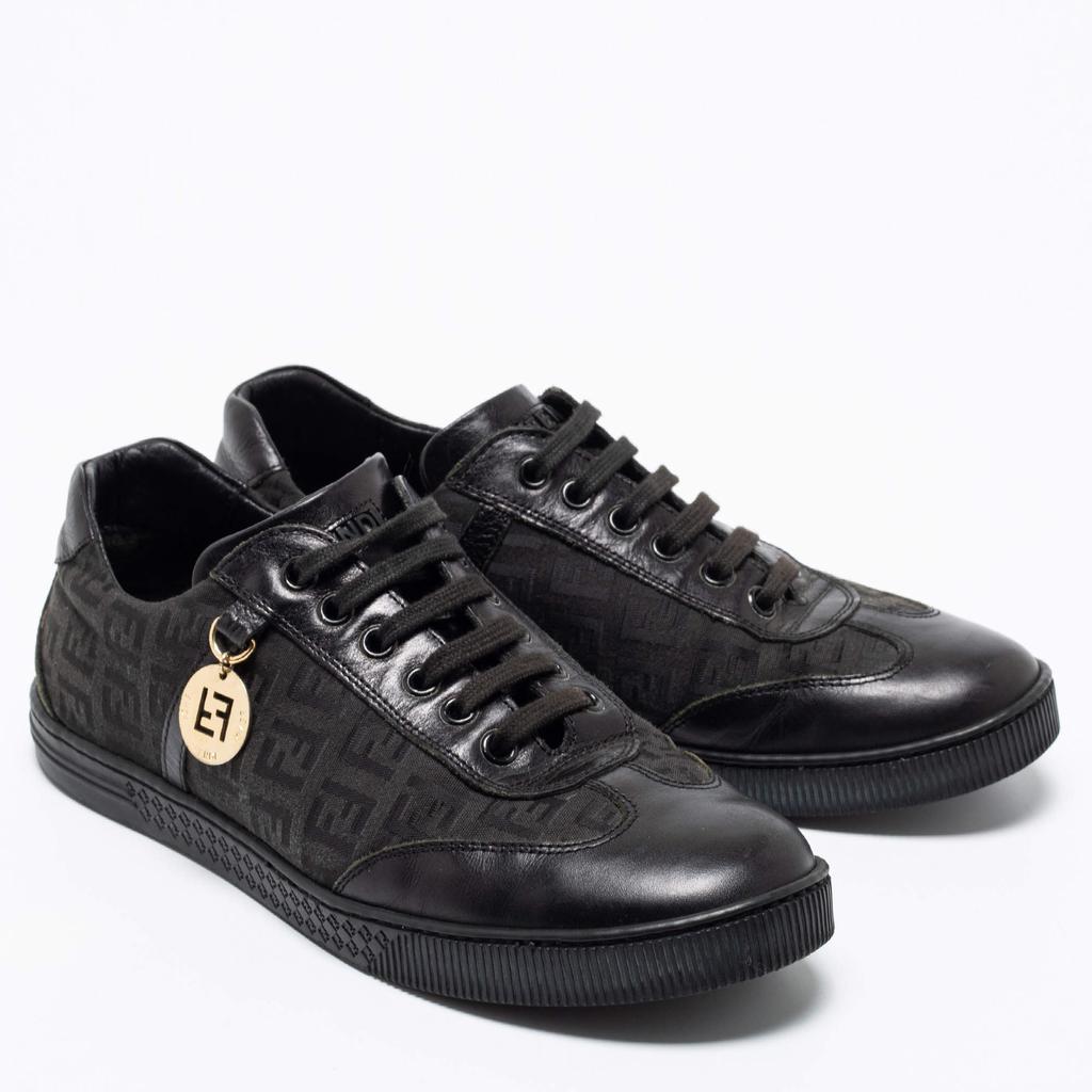 Fendi Black Zucca Canvas And Leather Low Top Sneakers Size 37.5商品第4张图片规格展示