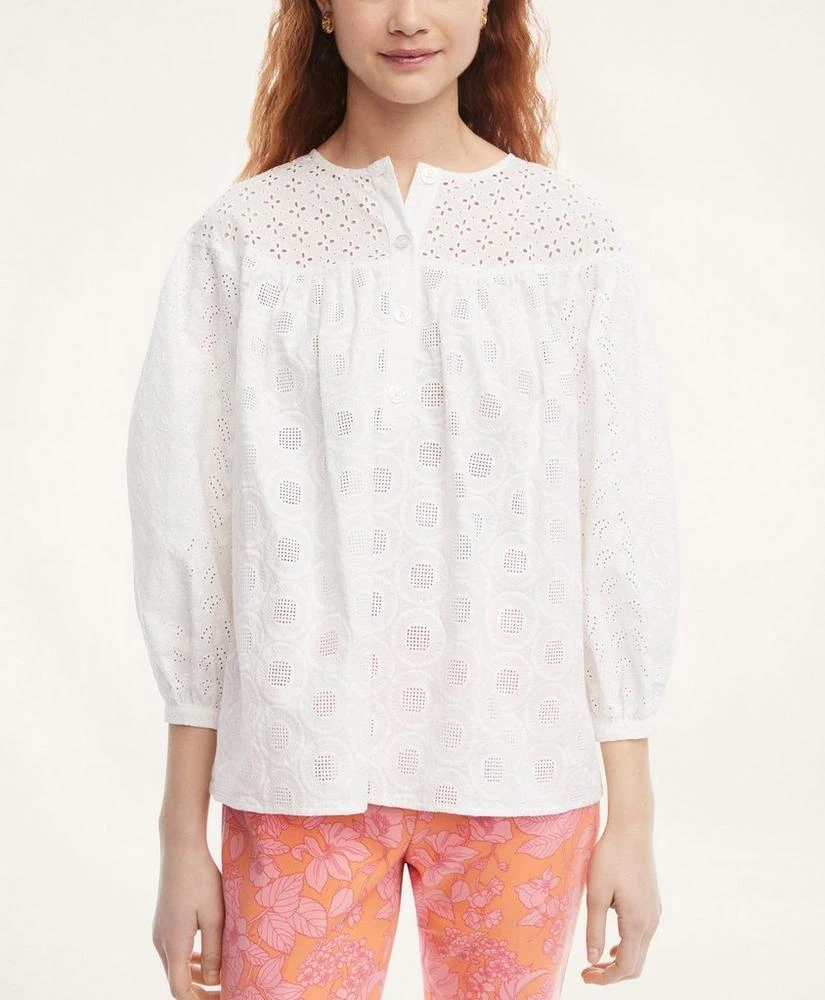 商品Brooks Brothers|Cotton Voile Blouson Eyelet Blouse,价格¥450,第1张图片