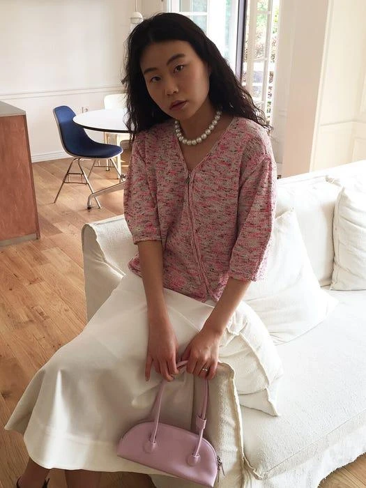 商品DEKAVV|Unbalance Zip-up Knit Top_Pink,价格¥661,第1张图片