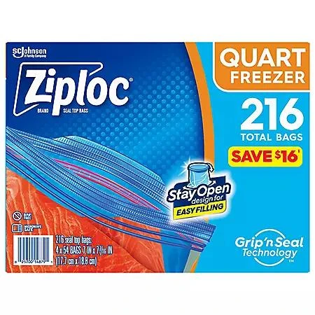 商品Ziploc|Ziploc Seal Top Quart Freezer Bags, 216 ct.,价格¥118,第1张图片