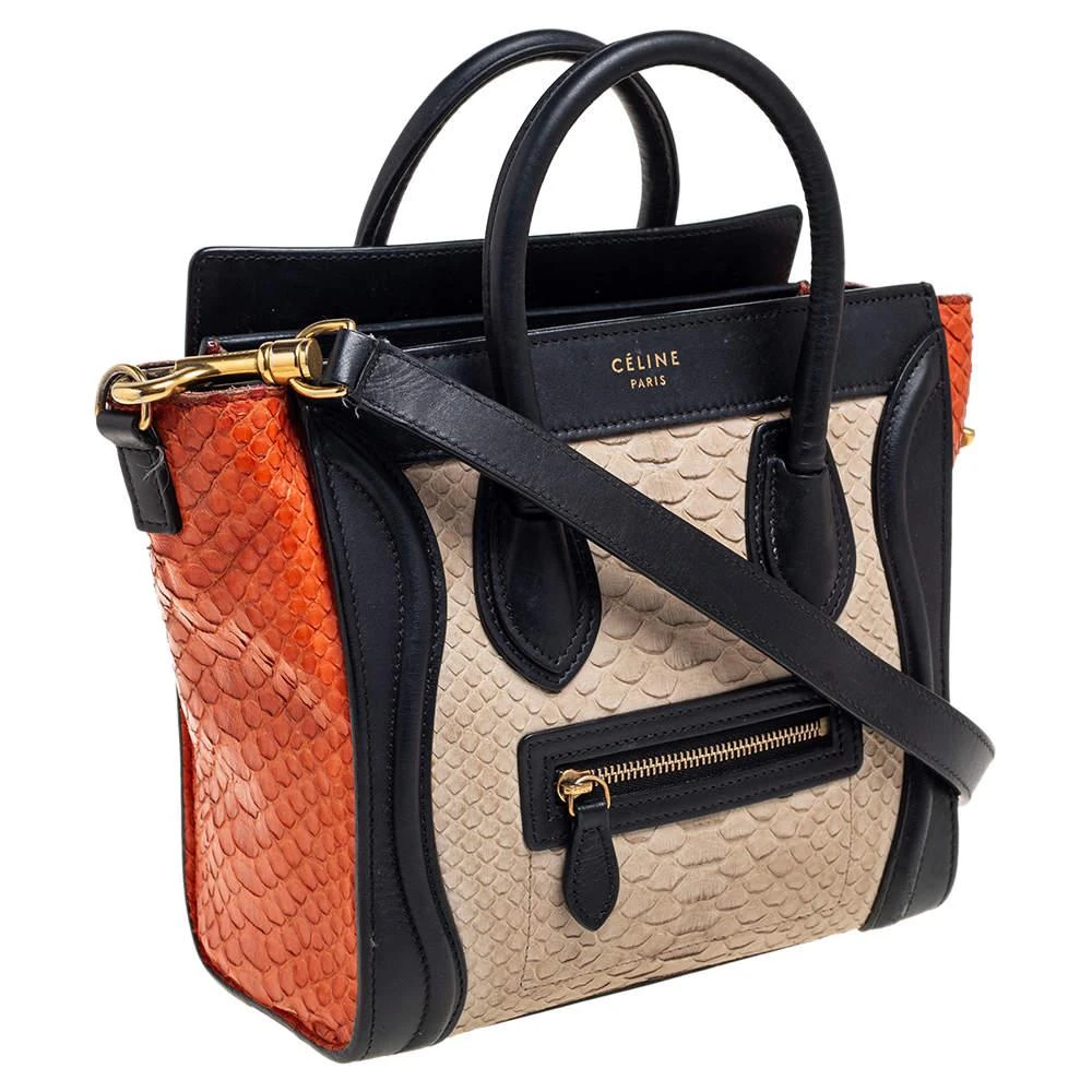 商品[二手商品] Celine|Céline Tricolor Python Leather and Leather Trim Nano Luggage Tote,价格¥6174,第3张图片详细描述