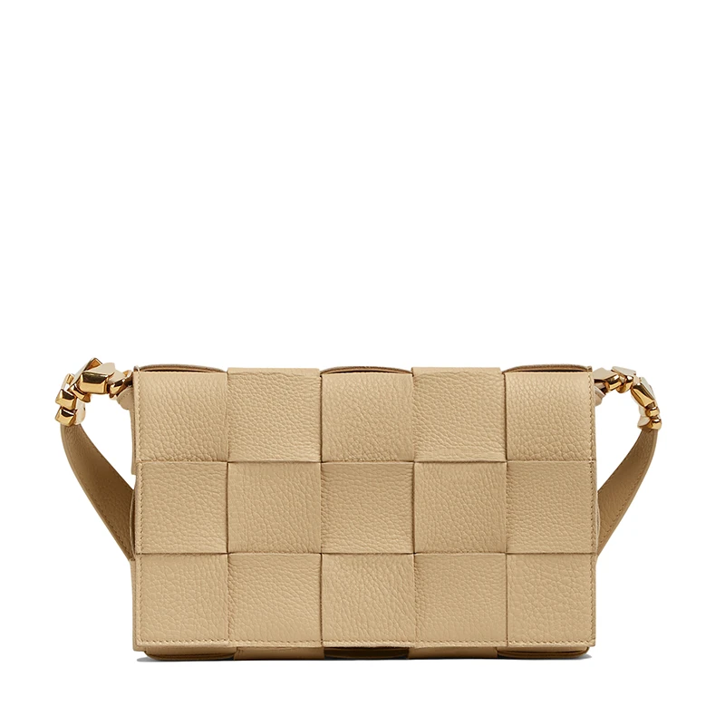 商品Bottega Veneta|【包税】Bottega Veneta/葆蝶家 CASSETTE系列 女士燕麦色小牛皮双面Intreccio编织单肩斜挎豆腐包666870V17H19776,价格¥18478,第1张图片