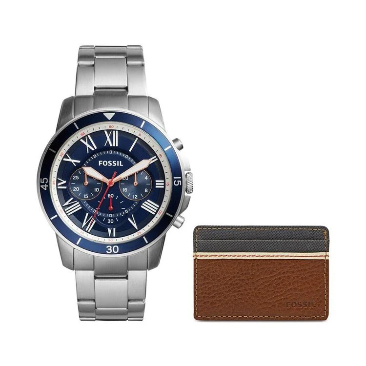 商品Fossil|Men's Chronograph Grant Sport Stainless Steel Bracelet Watch Box Set 44mm FS5336SET,价格¥696,第2张图片详细描述