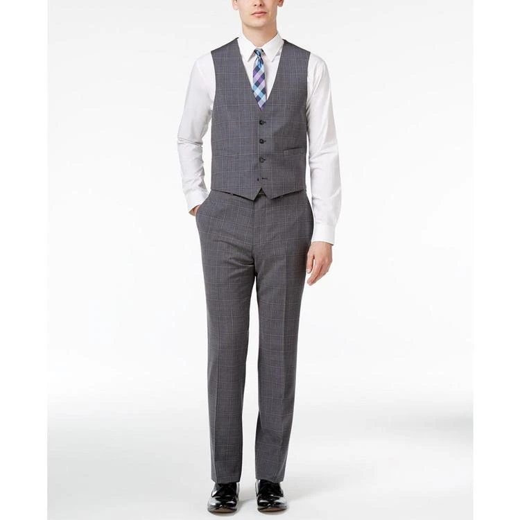 商品Calvin Klein|Men's Modern-Fit Gray and Blue Plaid Windowpane Vested Suit,价格¥733,第2张图片详细描述