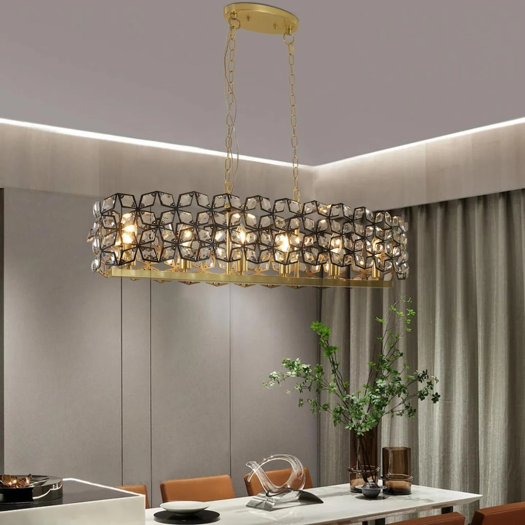 商品Streamdale Furniture|Streamdale Modern Champagne Gold Oval Crystal Ceiling Chandelier Luxury Home,价格¥1858,第1张图片