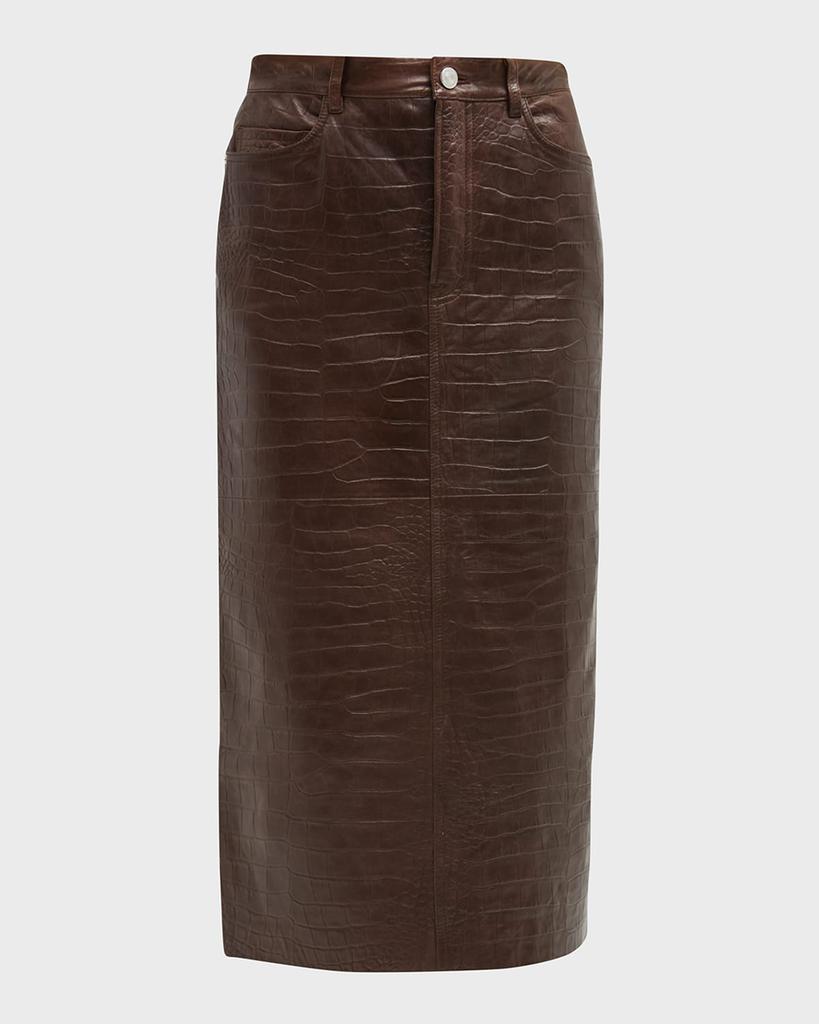 商品FRAME|Crocodile Embossed Leather Midi Skirt,价格¥2561,第4张图片详细描述